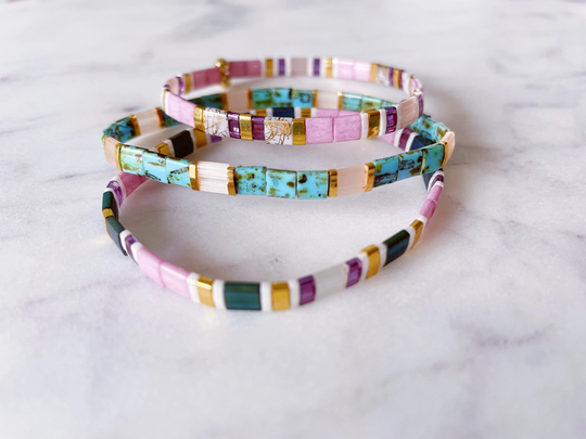 Tila Bracelet's, Tile Bead Bracelets, Boho Bracelet For Women, Square Bracelet, Glass
