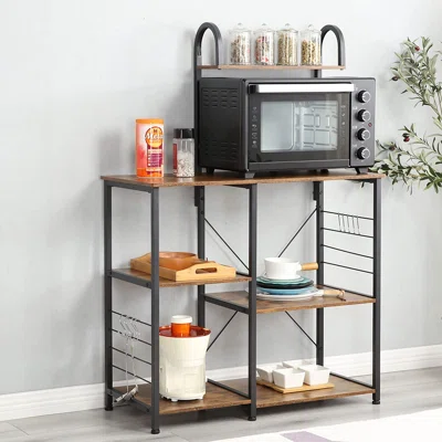 Maroneia Kitchen Baker's Rack With High Shelf, Vintage Microwave Stand Utility Storage Shelf Kitchen Island Rack 3-Tier And 4-Tier Multipurpose Organi