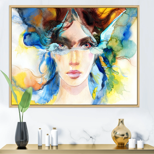 Designart 'Colorful Model Woman Portrait II' Glam Framed Canvas Art Print