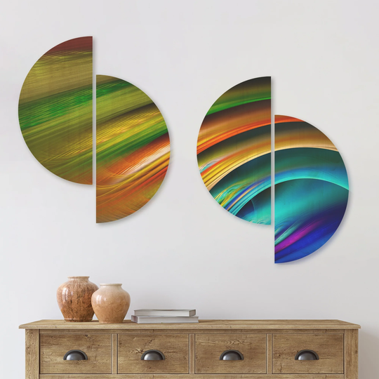 Designart 'Colorful Fractal Water Ripples' Abstract Wood Wall Art Set of 4 Half Circles - Multi-Color