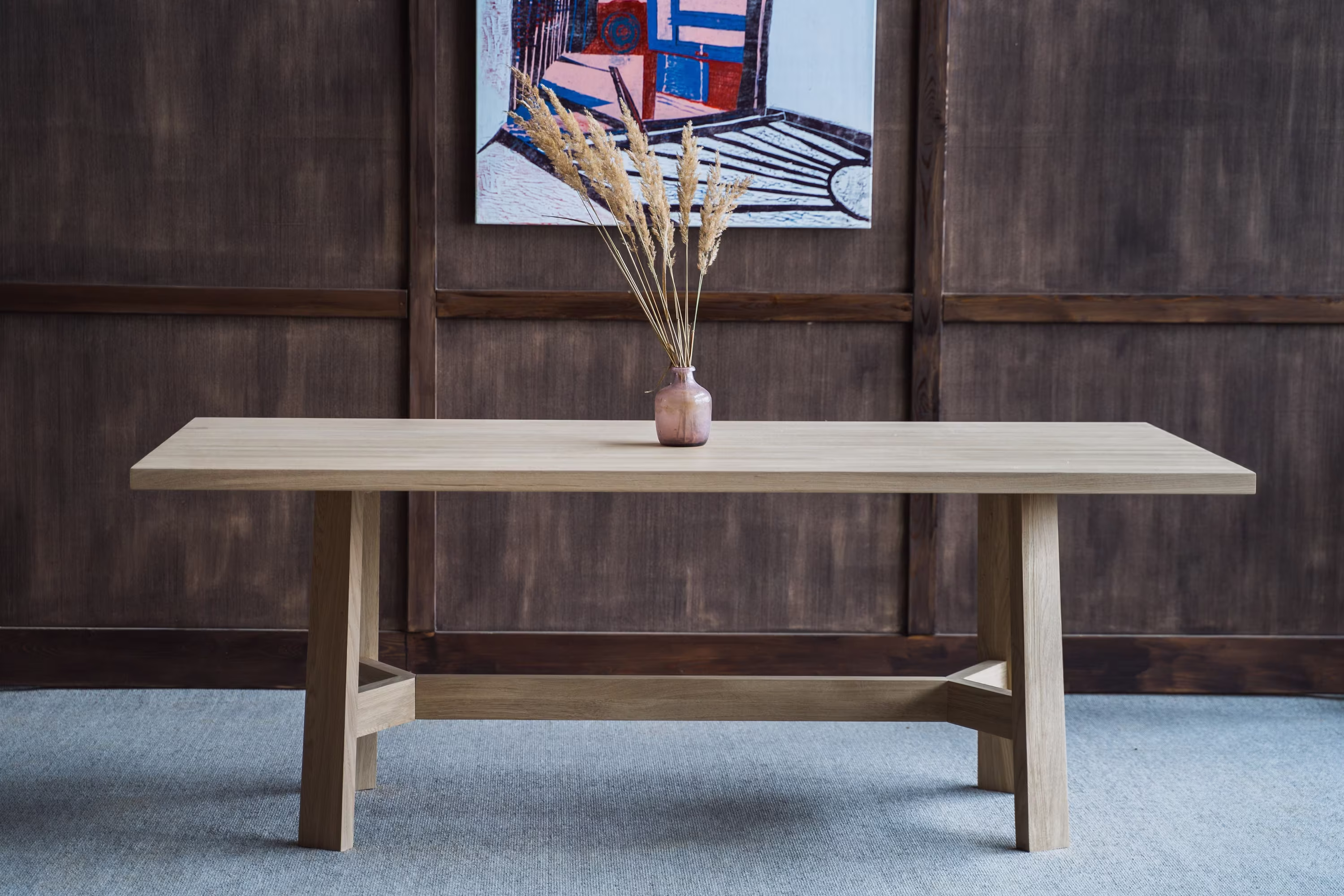 Farmhouse Table - Trestle Wood Dining Room Oak Kitchen
