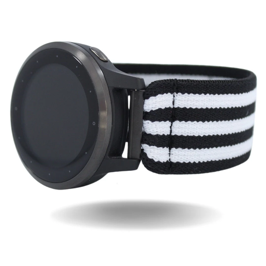 Elastic Watch Band For Garmin Vivoactive 4S | Black White Stripes Boho With 18mm Specialty Adapters Handmade Watchband Usa