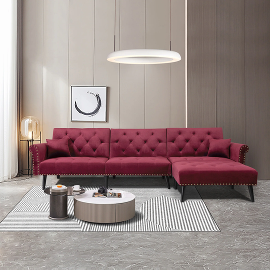 Contemporary Leisure Style Convertible Sectional Sofa Sleeper in Velvet with Solid Manufactured Wood Frame for Living Room
