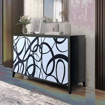 Modern Sideboard Buffet Storage Cabinet With 2 Decorative Doors, 2 Drawers And 4 Shelves For Living Room, Entryway