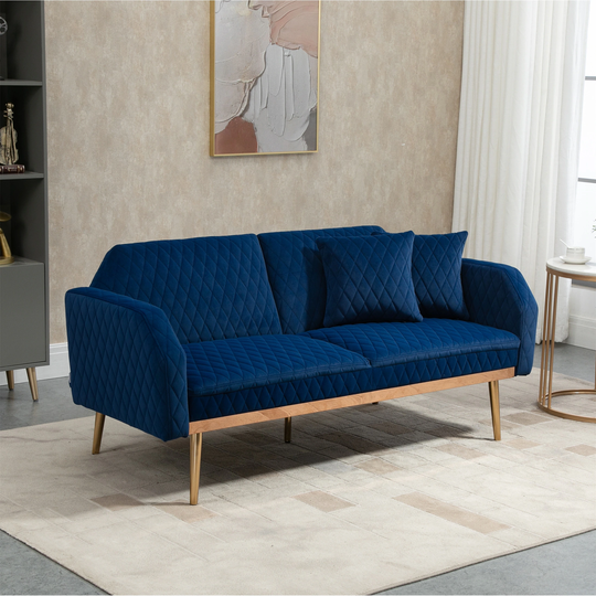 Velvet Sofa Accent Sofa Loveseat Sofa with Rose Gold Metal Feet Navy