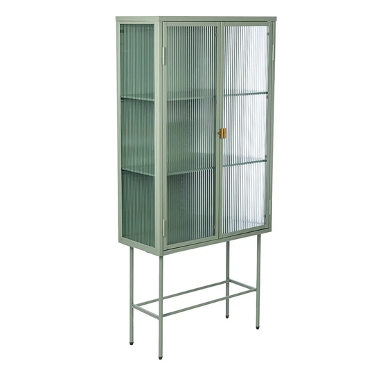Fluted Glass High Cabinet Storage Dual Doors