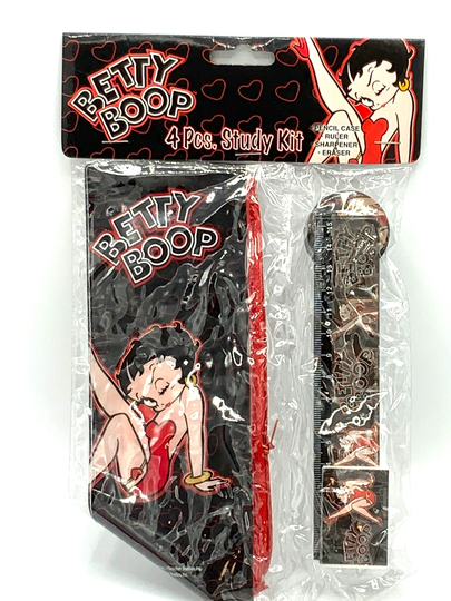 Gorgeous Collectible Betty Boop School Set Of Pencil Case, Ruler, Sharpener, Eraser. Study Kit