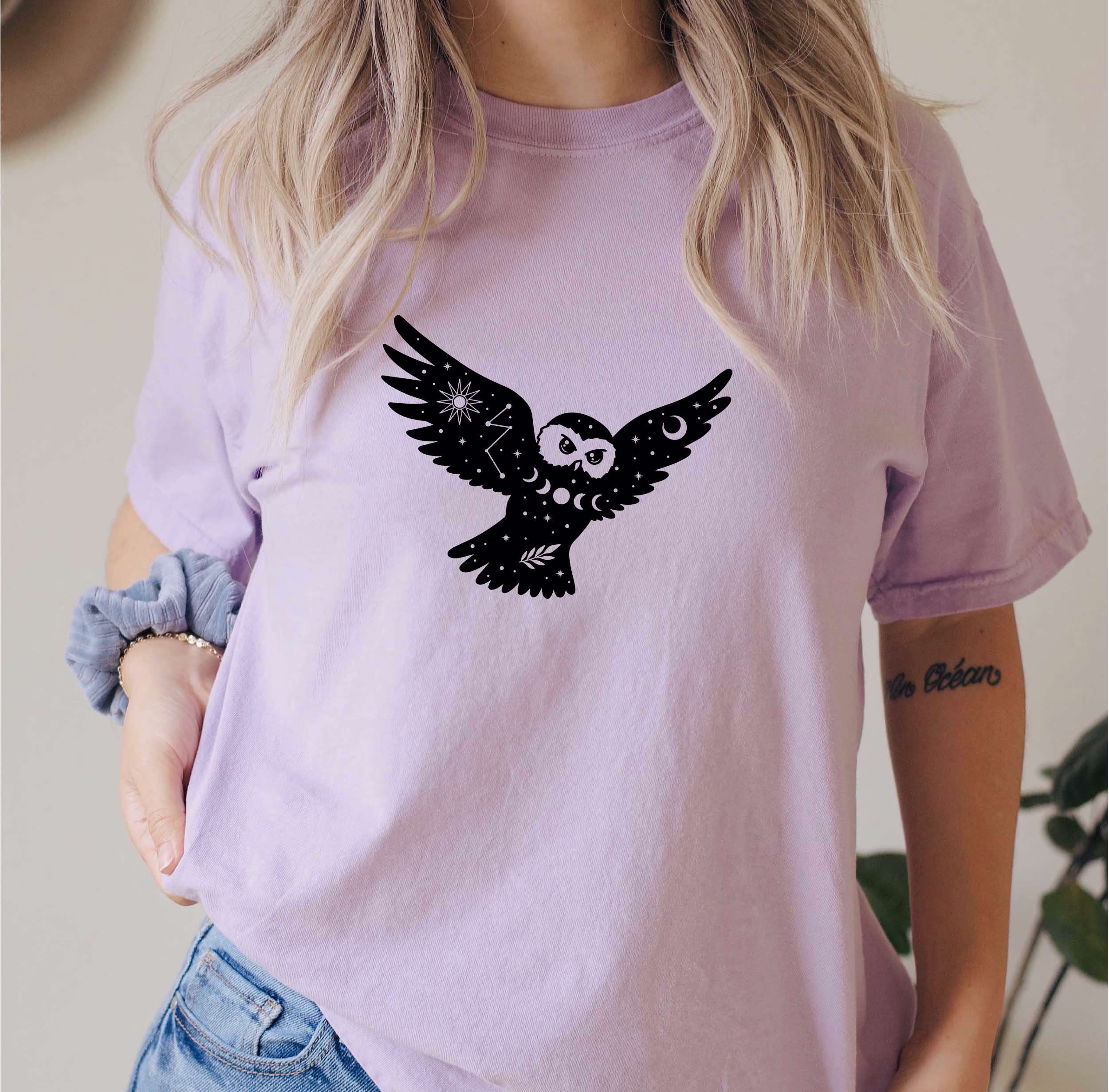 Comfort Colors Celestial Animals Shirt, Owl Top, T-Shirt, Comfy Oversized Boho Shirt