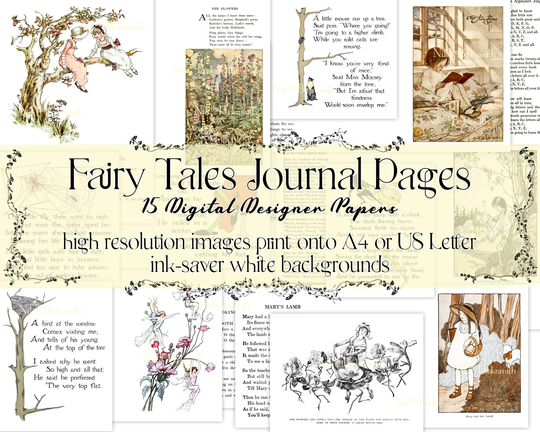 Fairy Tales - Digital Designer Journal Papers Ink Saving Junk & Paper Arts Kit | 15 Digital Pages