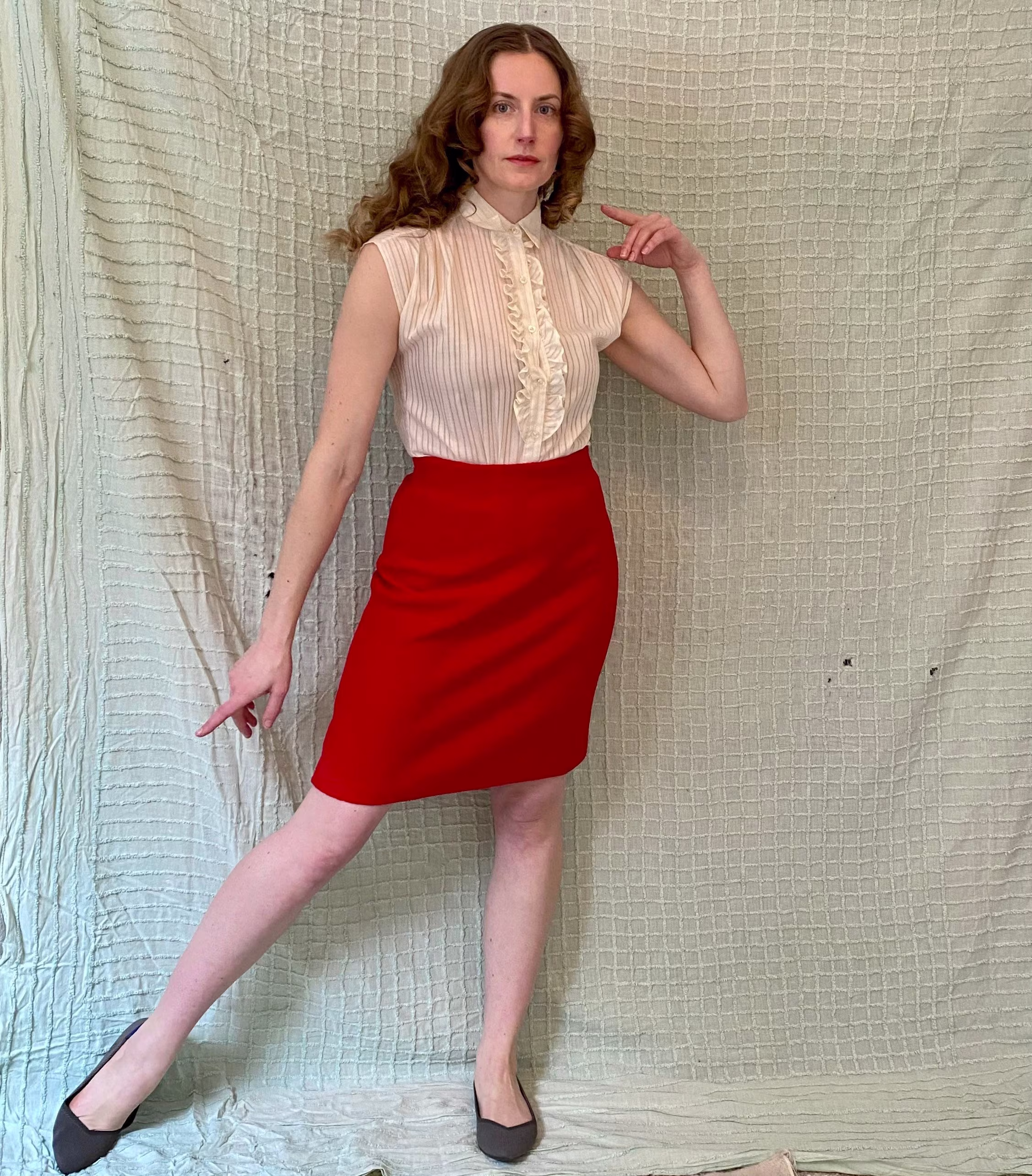 Vintage 2000S Y2K Bright Lipstick Red Knit Pencil Skirt By St John Marie Gray Size M