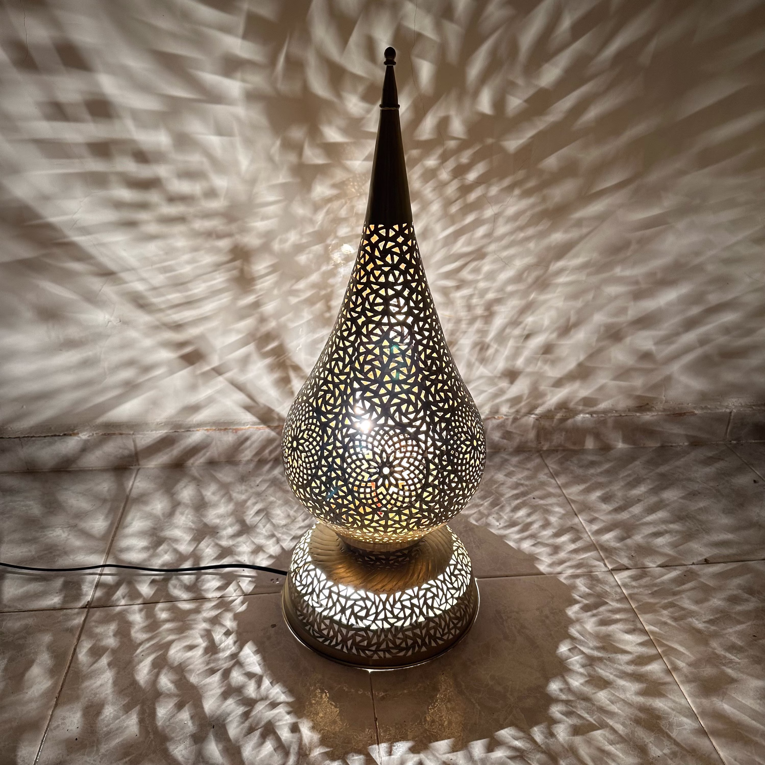 Moroccan Brass Table Lamp, Moroccan Night Light Or Bronze Color, Black Lampshade, Handmade Big