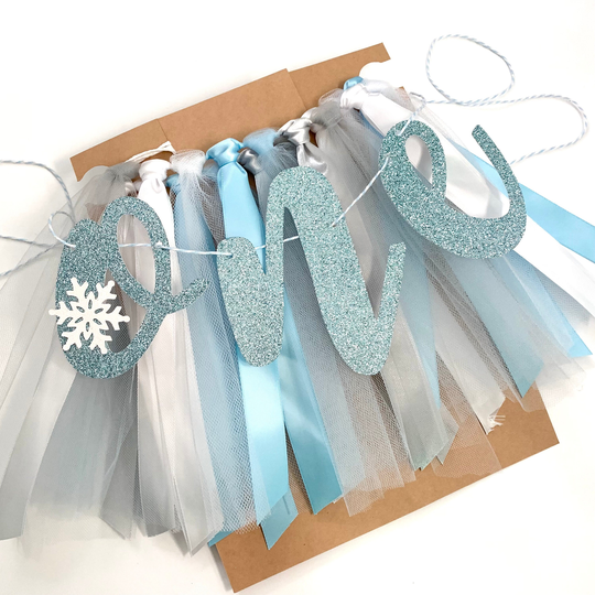 Winter Onederland Snowflake High Chair Tutu Skirt Banner. First Birthday Smash Cake Photo Prop. 1st Backdrop Ltbl