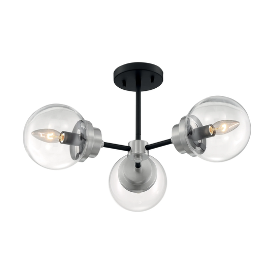 Nova Lighting Three Light Semi Flush Mount Axis Matte Black / Brush - Exact Size