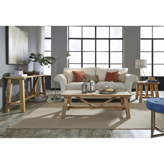 Pine Console table with Trestle Reinforced Sawhorse Base, Brown - 16"L X 59"W X 30"H