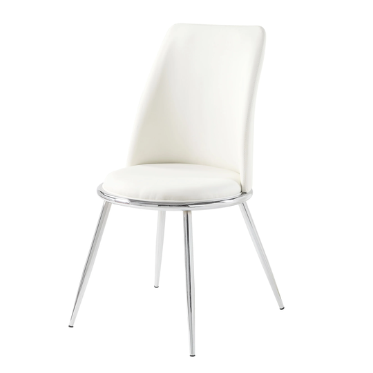 Weizor Side Chair (Set-2), White PU & Chrome (2Pc/1Ctn), Padded Seat & Back