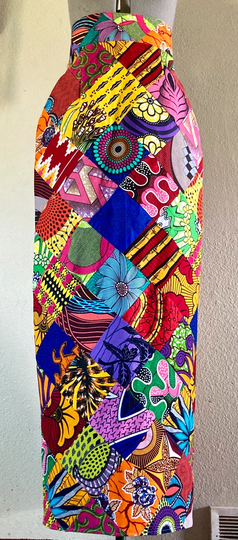 Dramatic Maxi Length African Wax Print Handmade Patchwork Pencil Skirt 100% Cotton Double Layer Fabric Back Vent