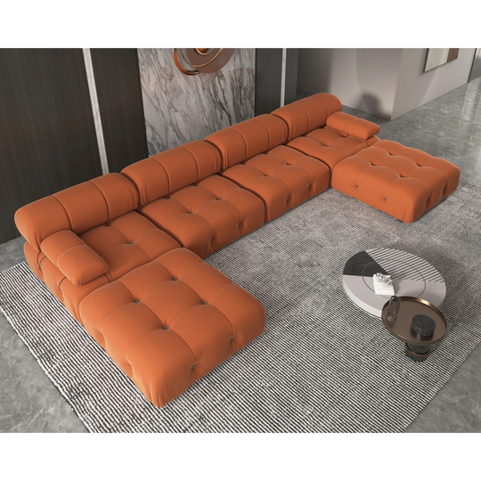Velvet Sectional Sofa Reversible Modular Couch, Orange