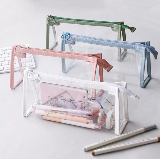 1Pc Simple Transparent Pencil Case, 7 Colors Large Capacity Pen Bag, Cosmetic School, Office Stationery Party Favors