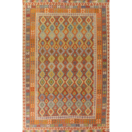 Colorful Geometric Kilim Oriental Area Rug Hand-woven Wool Carpet - 10'4"x 13'3"
