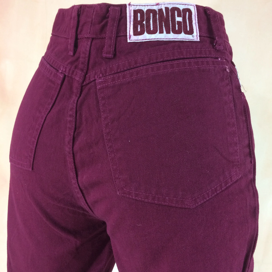 Size 27 Bongo Jeans Vintage 90S Burgundy/Maroon Denim High Waisted Tapered Women's Tiny Small Waist Classic Mom Made in Usa