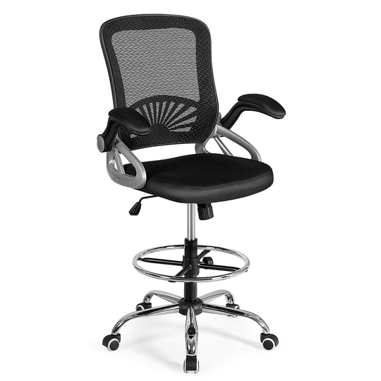 Gymax Mesh Drafting Chair Mid Back Office Chair Adjustable Height