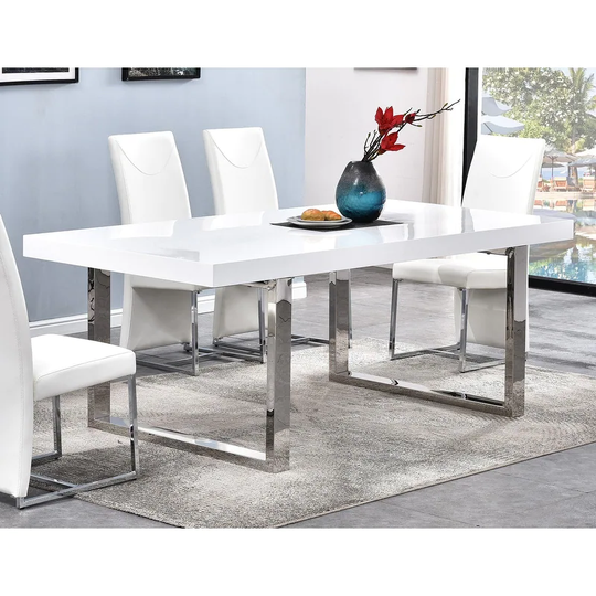 Best Master Furniture 79 Inch Rectangular White Gloss Dining Table - Silver