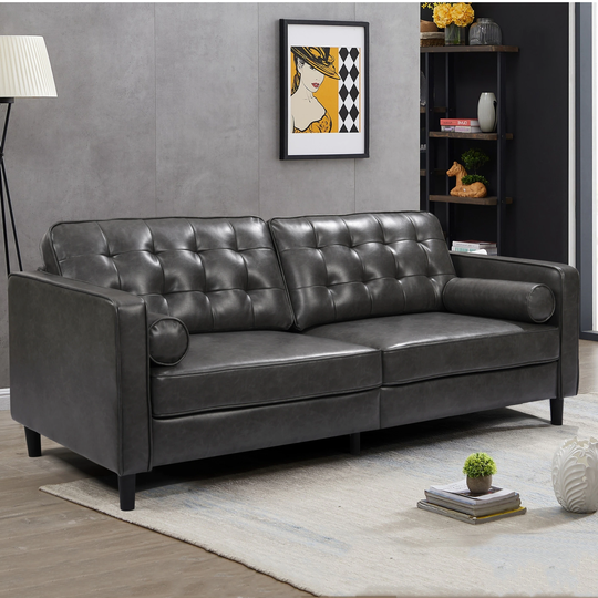 Light Luxury Style European Tufted Leather Loveseat Sofa, Dark Grey - 78"Wx35"Dx35"H