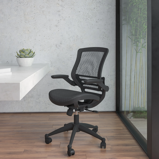 Mid-Back Transparent Mesh Executive Swivel Chair with Melrose Gold Frame and Flip-Up Arms