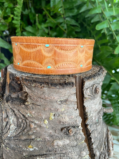 Tooled Leather Cuff-Create Your Own - Distressed Leather-Word Cuff-A Touch Of Turquoise-Western