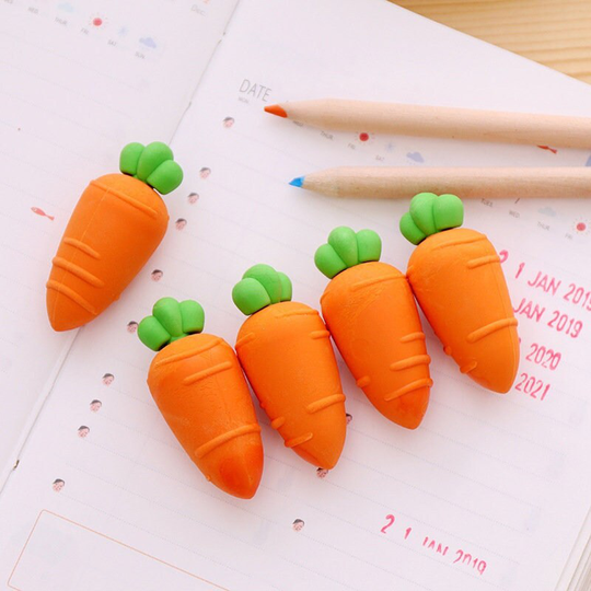 Carrot Erasers - Cute Small Erasers, Kawaii Stationary, Pencil Cap School