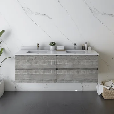 Formosa Wall Mounted 58" Double Bathroom Vanity Base Only