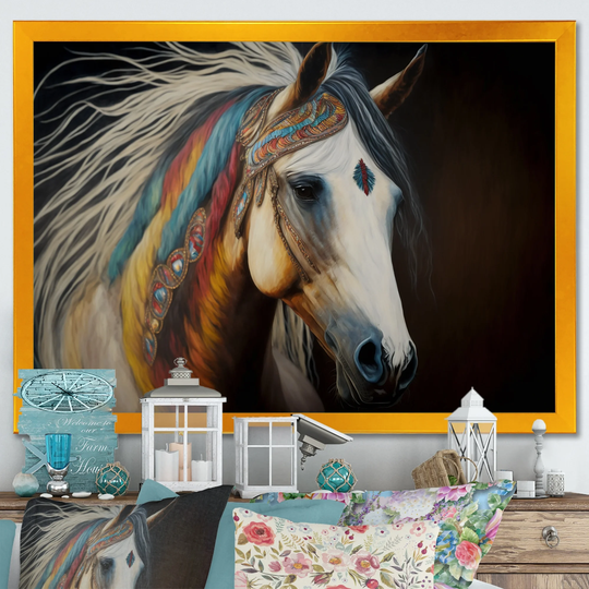 Designart 'Colorful Native American Horse V' Modern Framed Art Print