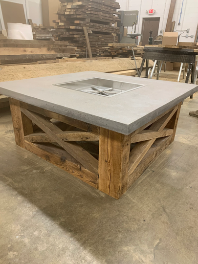 Barn Xo Concrete Table | Reclaimed Wood 4X4 Base 2 Inch Thick Top~ Fire Place