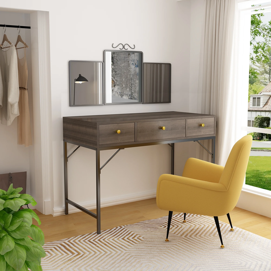 42 Inch Accent Sofa Table Industrial Console Table with Three Drawers Industrial Hallway Table Entryway Table TV Stand