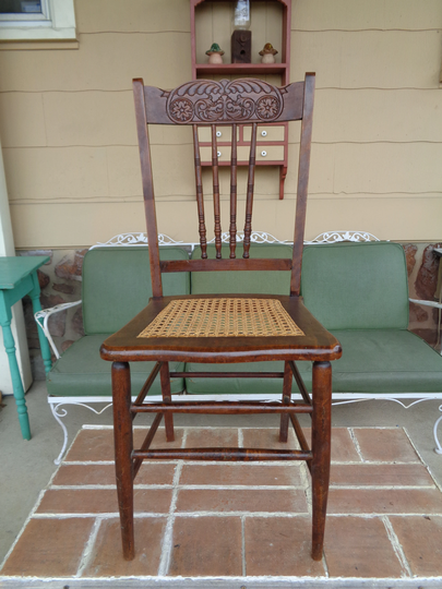 Antique Cane Chair Carved Victorian Furniture Farm House Oak Primitive