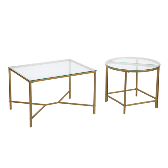 Combination Coffee Table Set Plus 2 End Side Table 3 Different Usage with Glass Top,Sofa Tables,Black Out frame