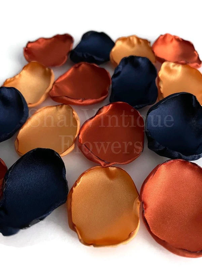 Reception Table Decor, Navy Blue, Rust, Marigold Flower Petals, Wedding Aisle Flower Girl Petals