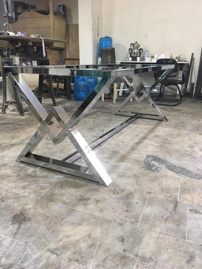 Polished Chrome Table Legs, Metal Shiny Modern Dining Desk Legs
