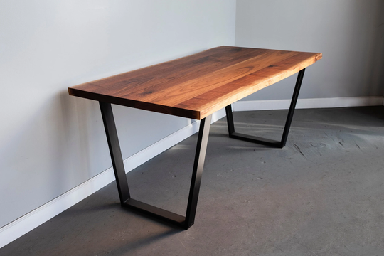 Live Edge Walnut Dining Table - Modern Solid Wood With Steel Legs Conference