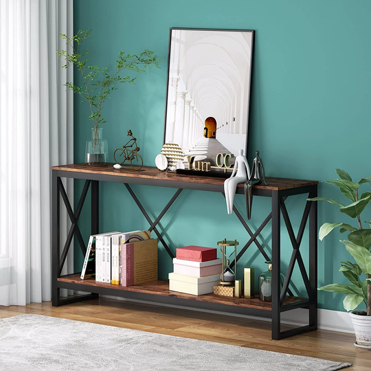 Console Table, Industrial 70.9 Inch Sofa Table Narrow Long Entry Table