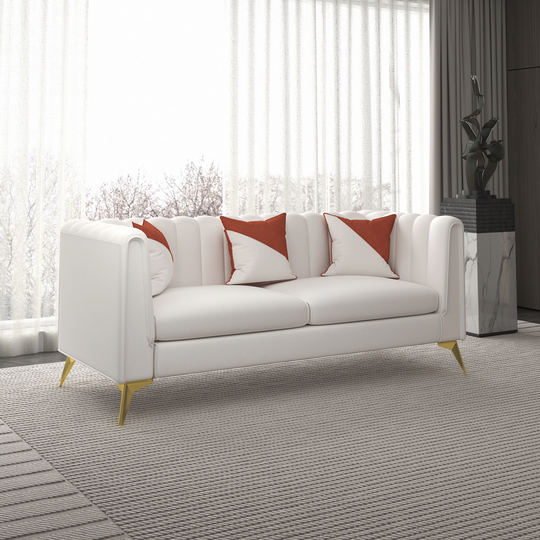 80" Modern Contemporary Sofa With Deep Tufting Dutch Velvet, Solid Wood Frame And Goldarmrests With Gold Metal Feet