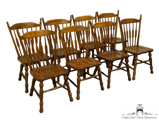 Set Of 8 Cochrane Furniture Solid Oak Country French Cattail Back Dining Chairs