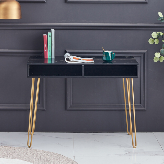 Beauty Consoles Table Side End Table with Modern Marble MDF Top, Black