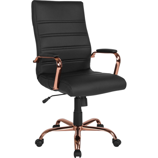 Offex High Back Black Leather Executive Swivel Office Chair with Rose Gold Frame and Arms - Not Available