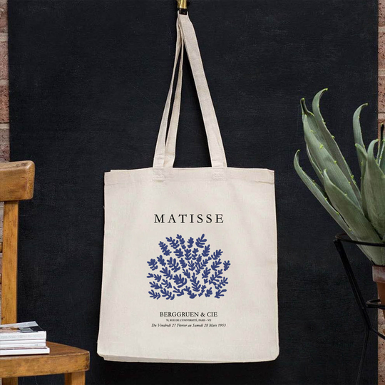 Mzshop - 100% Cotton Tote Bag Matisse Blue 3 Shoulder Environment Friendly Famous Art Cool Aesthetic