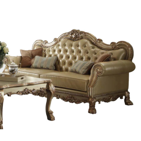 Transitional Upholstery and Poly Resin Sofa with Four Pillows, Gold