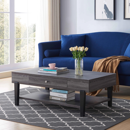 Q-Max Distressed Grey & Black Coffee Table with Two Tier Display