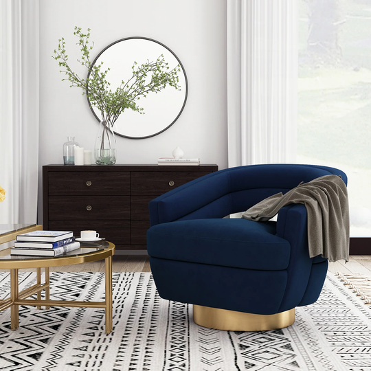 Galileo Modern Textured Velvet Upholstered Swivel Accent Chair with Brushed Gold Base