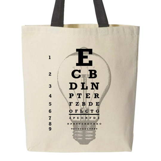 Eye Chart Idea Canvas Tote With Black Handles, Vintage Book Bag, Optometry Gift Makeup Optician
