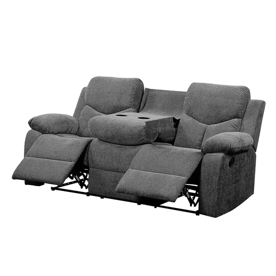 Sofa (Power Motion) in Gray Leather-Aire/Brown Leather-Gel/Gray Chenille